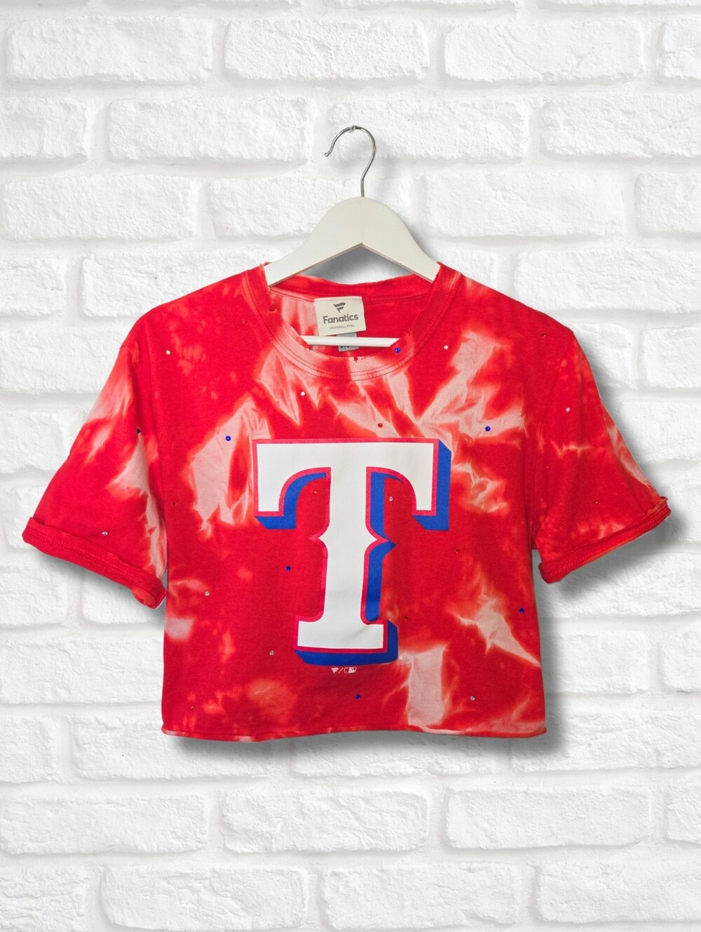 Texas Rangers Crop Top W/Rhinestones